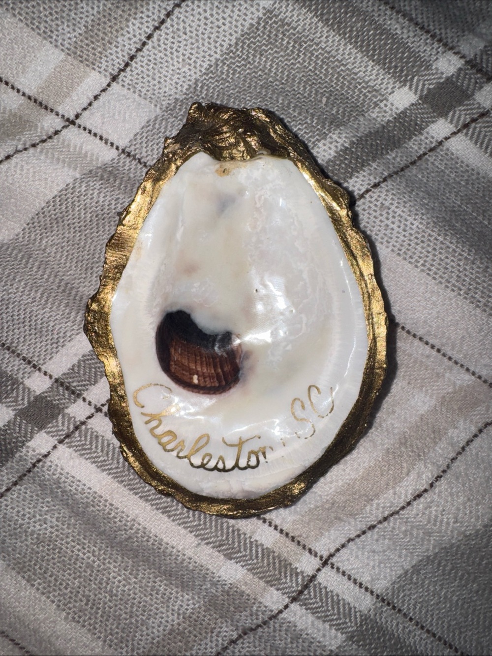 Gold-Edged White Oyster Shell Trinket Dish - Charleston SC